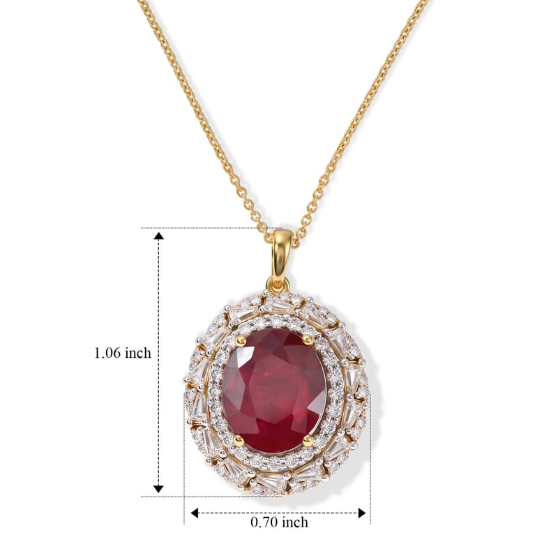 D'Joy Premium Niassa Ruby (FF) and Moissanite 8.10 ctw Pendant Necklace in 18K Vermeil Yellow Gold Over Sterling Silver 18 Inches
