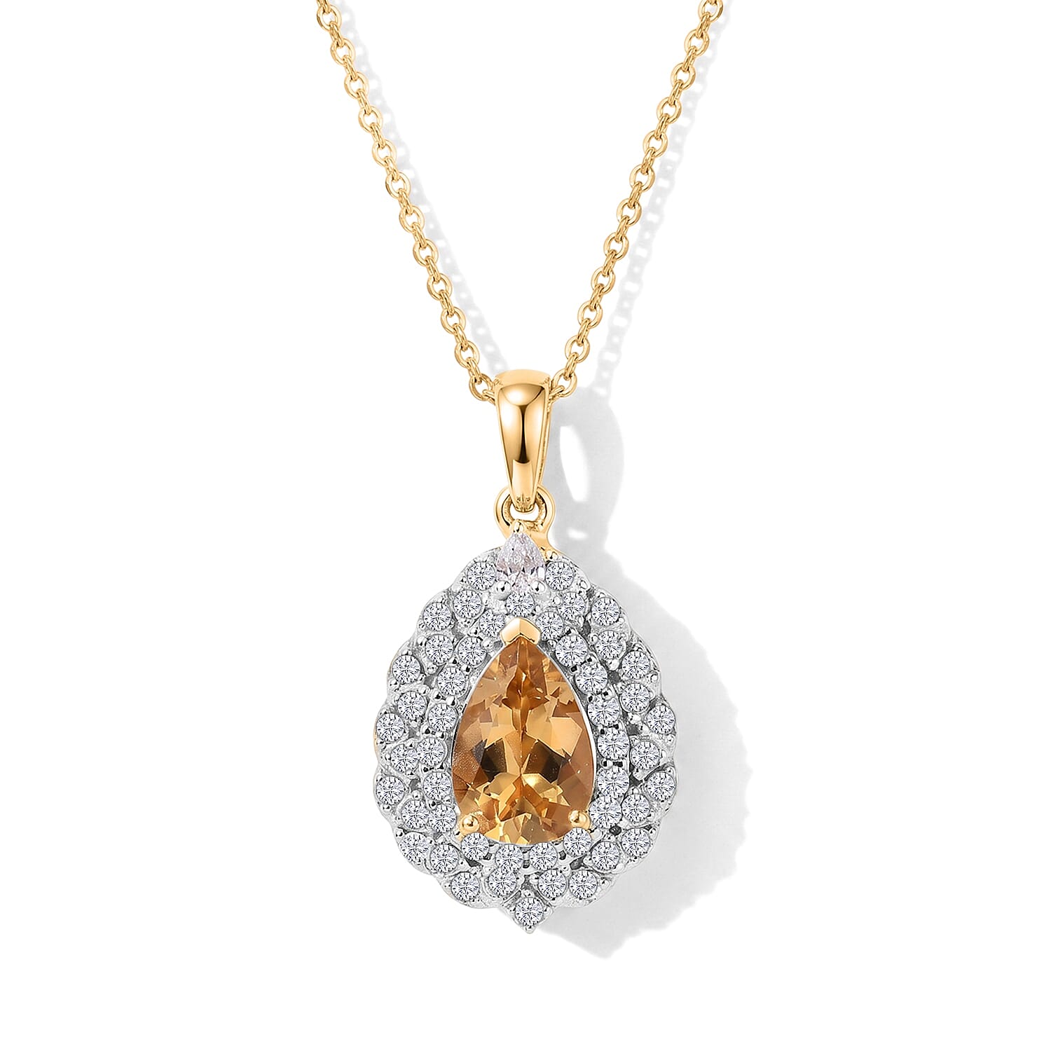 D'Joy Premium Brazilian Heliodor and Moissanite 1.60 ctw Pendant Necklace in 18K Vermeil Yellow Gold Over Sterling Silver 18 Inches