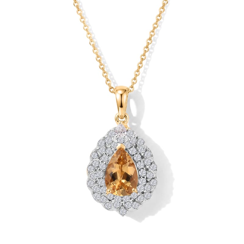 D'Joy Premium Brazilian Heliodor and Moissanite 1.60 ctw Pendant Necklace in 18K Vermeil Yellow Gold Over Sterling Silver 18 Inches