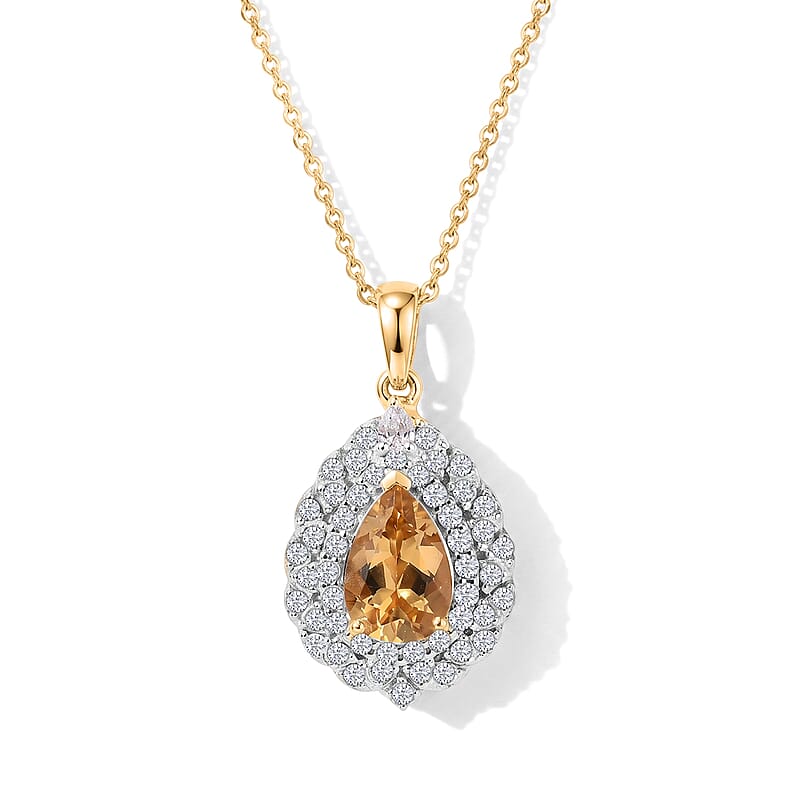 D'Joy Premium Brazilian Heliodor and Moissanite 1.60 ctw Pendant Necklace in 18K Vermeil Yellow Gold Over Sterling Silver 18 Inches
