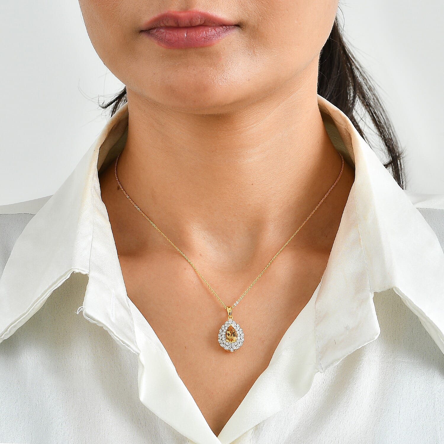 D'Joy Premium Brazilian Heliodor and Moissanite 1.60 ctw Pendant Necklace in 18K Vermeil Yellow Gold Over Sterling Silver 18 Inches