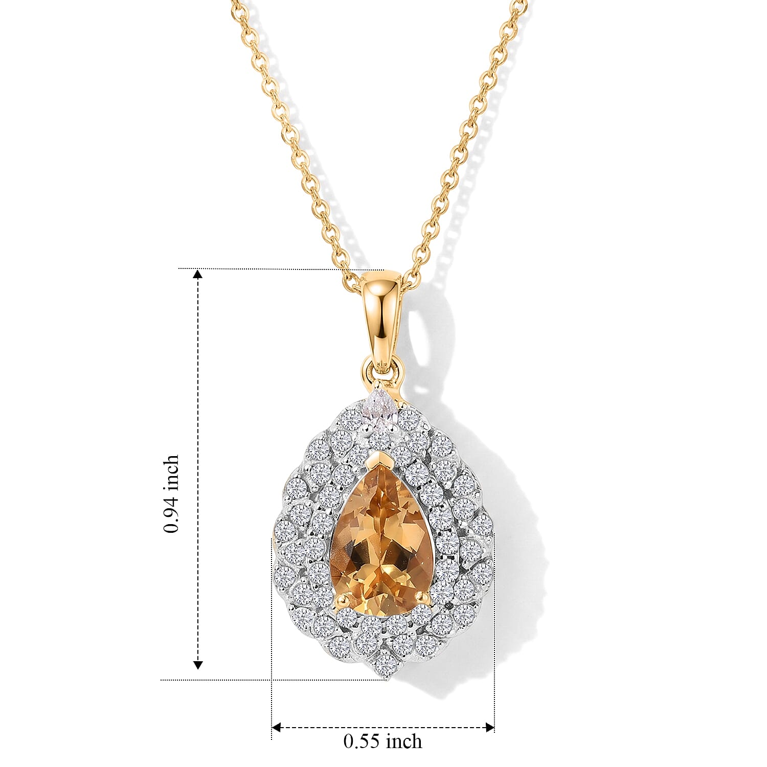 D'Joy Premium Brazilian Heliodor and Moissanite 1.60 ctw Pendant Necklace in 18K Vermeil Yellow Gold Over Sterling Silver 18 Inches