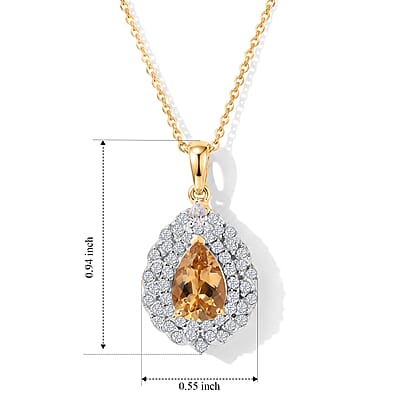 D'Joy Premium Brazilian Heliodor and Moissanite 1.60 ctw Pendant Necklace in 18K Vermeil Yellow Gold Over Sterling Silver 18 Inches