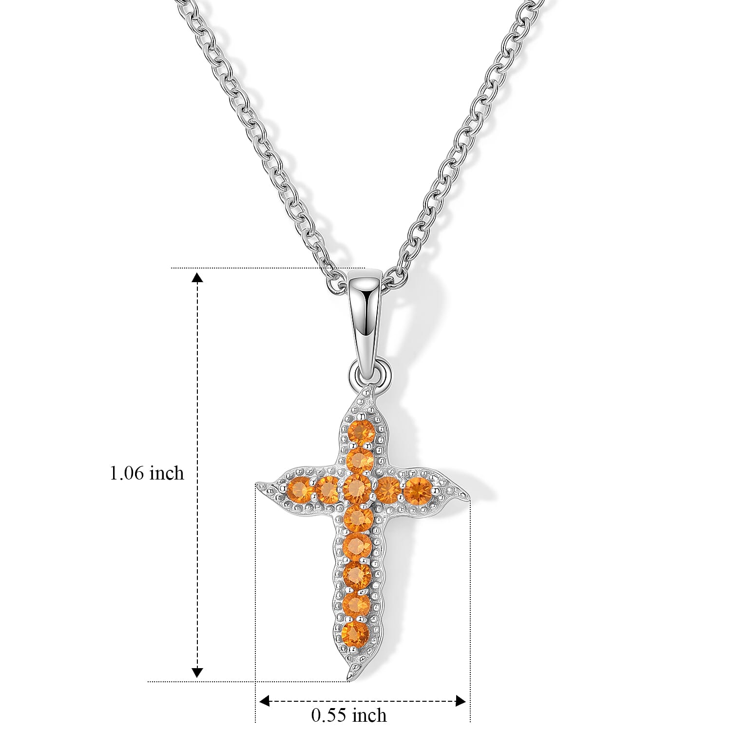 D'Joy Jalisco Fire Opal 0.20 ctw Pendant in Rhodium Over Sterling Silver with Stainless Steel Necklace 20 Inches