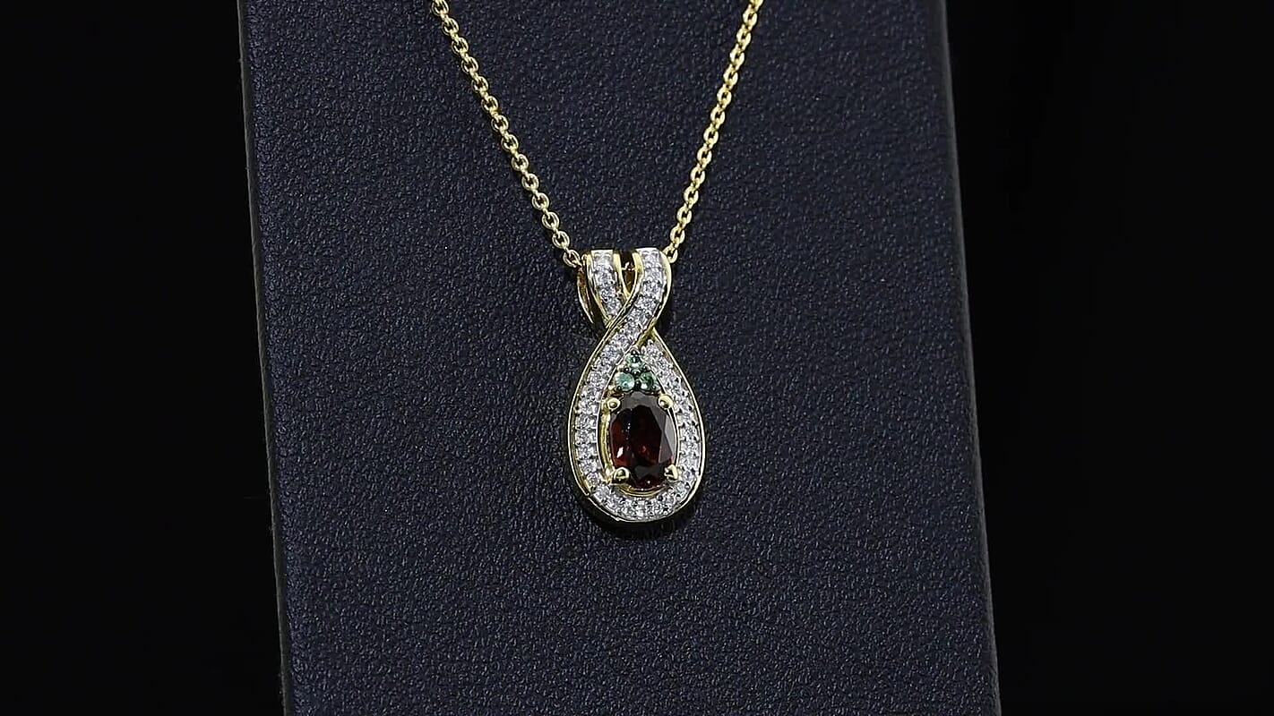 D''Joy AAA Red Zircon and Multi Gemstone 1.15 ctw Pendant Necklace in 18K Vermeil Yellow Gold Over Sterling Silver 20 Inches