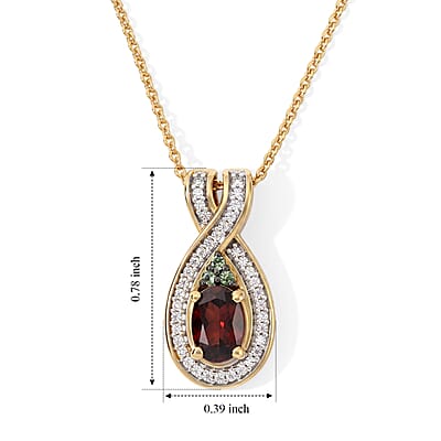 D'Joy AAA Red Zircon and Multi Gemstone 1.15 ctw Pendant Necklace in 18K Vermeil Yellow Gold Over Sterling Silver 20 Inches