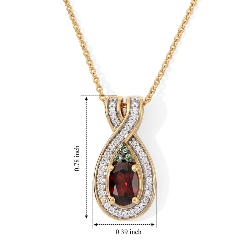 D'Joy AAA Red Zircon and Multi Gemstone 1.15 ctw Scarlet Infinity Pendant Necklace in 18K Vermeil Yellow Gold Over Sterling Silver 20 Inches