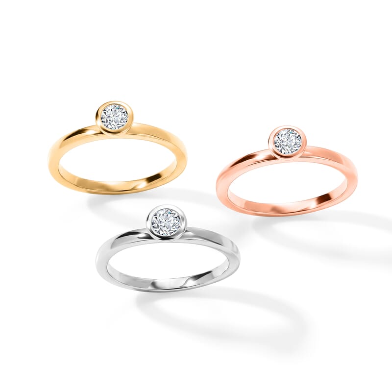 Luxuriant Lab Grown Diamond G-H SI 1.00 ctw Set of 3 Ring in 18K Vermeil YRG and Rhodium Over Sterling Silver (Size 5.0)