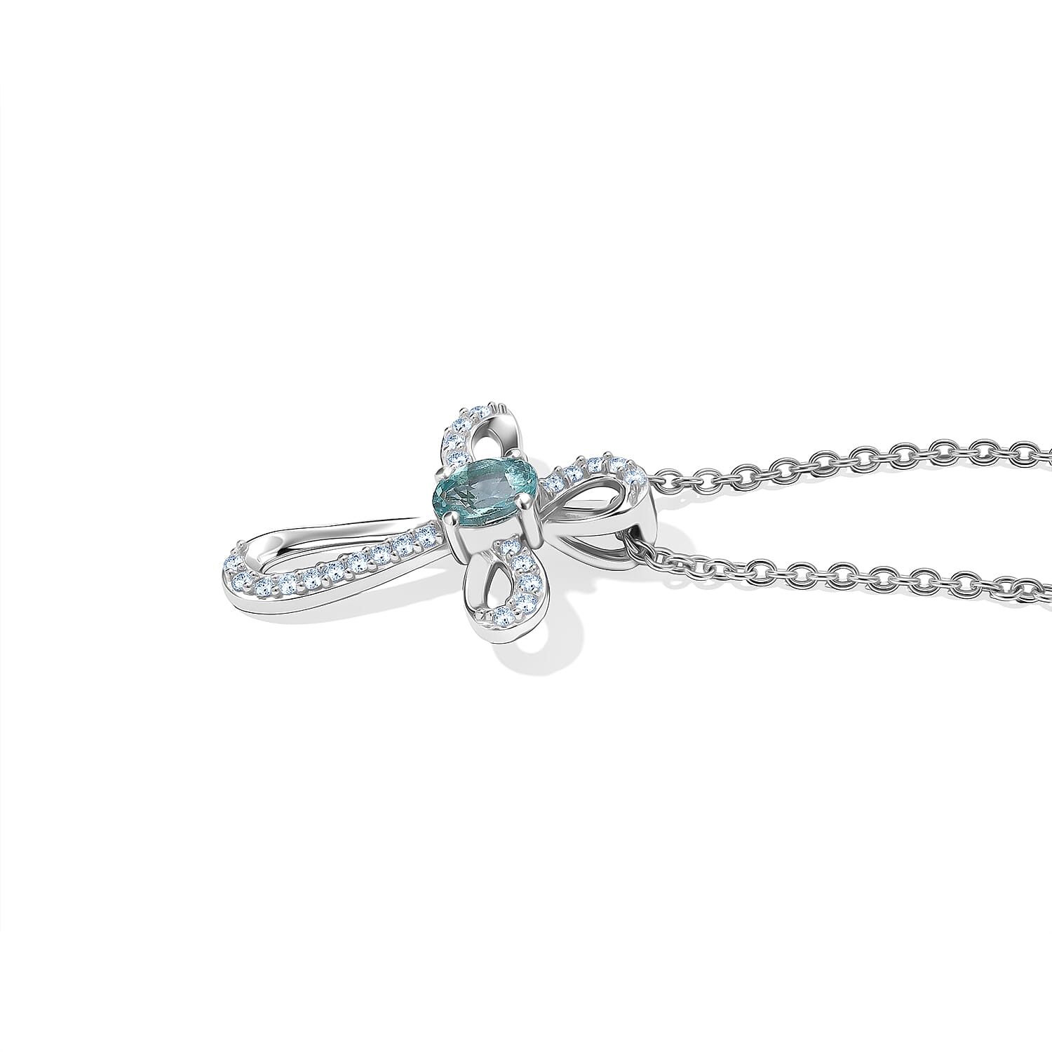 D'Joy Blue Apatite and White Zircon 0.80 ctw Cross Pendant in Rhodium Over Sterling Silver with Stainless Steel Necklace 20 Inches