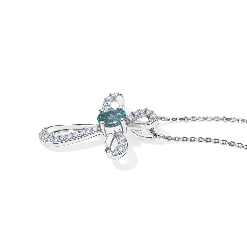 D'Joy Swiss Blue Topaz and White Zircon 0.80 ctw Cross Pendant in Rhodium Over Sterling Silver with Stainless Steel Necklace 20 Inches