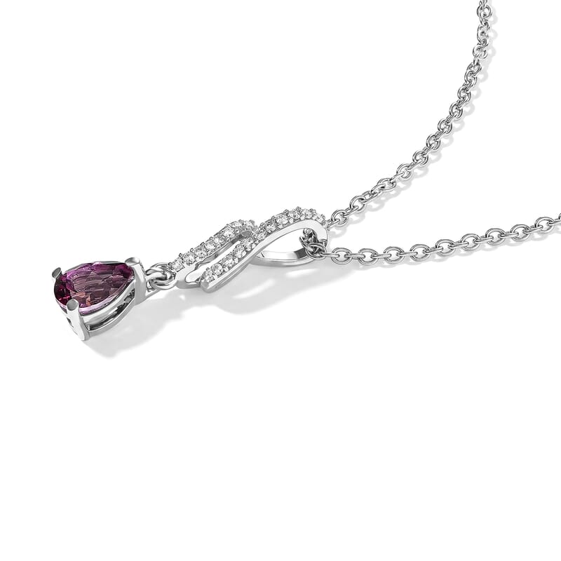 D'Joy Pure Pink Mystic Topaz and White Zircon 1.00 ctw Pendant in Rhodium Over Sterling Silver with Stainless Steel Necklace 20 Inches