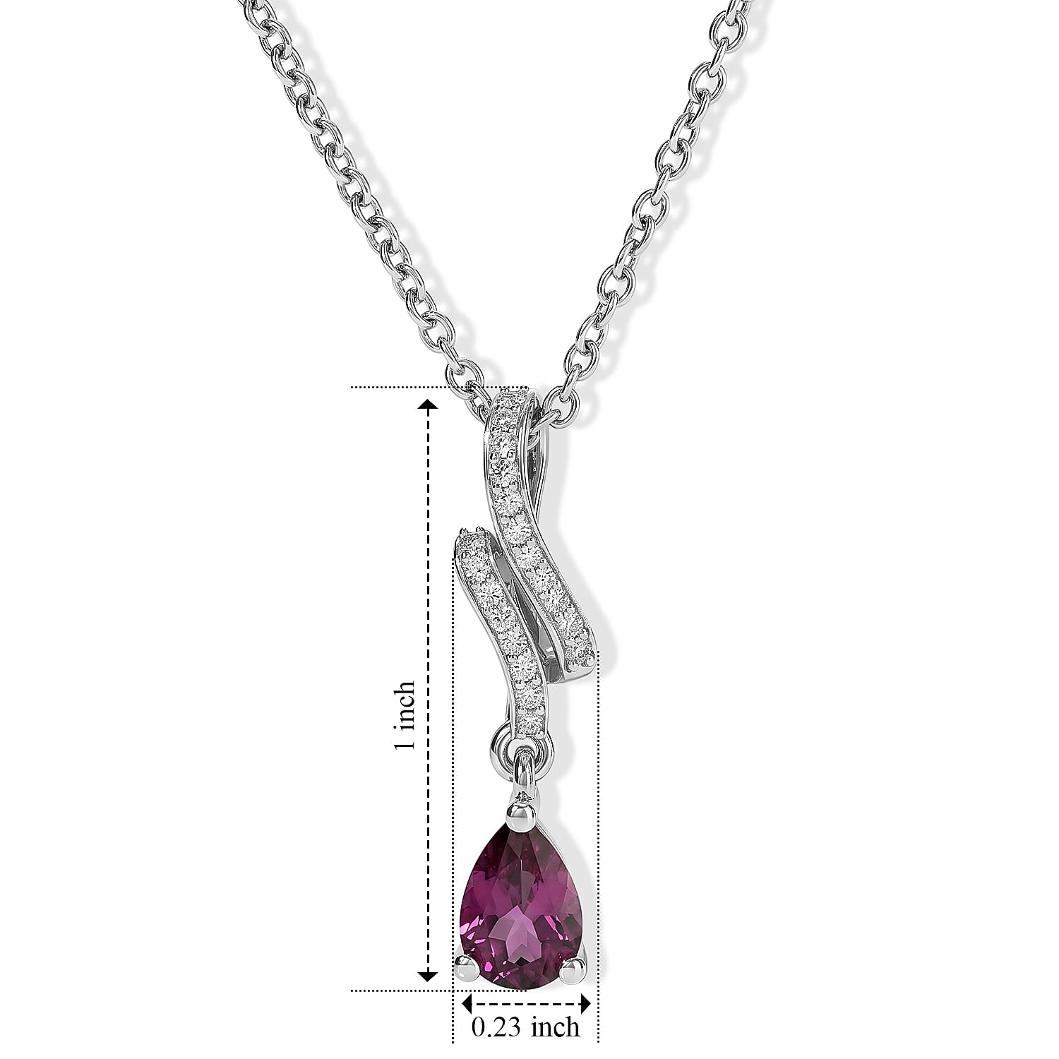 D'Joy Pure Pink Mystic Topaz and White Zircon 1.00 ctw Pendant in Rhodium Over Sterling Silver with Stainless Steel Necklace 20 Inches