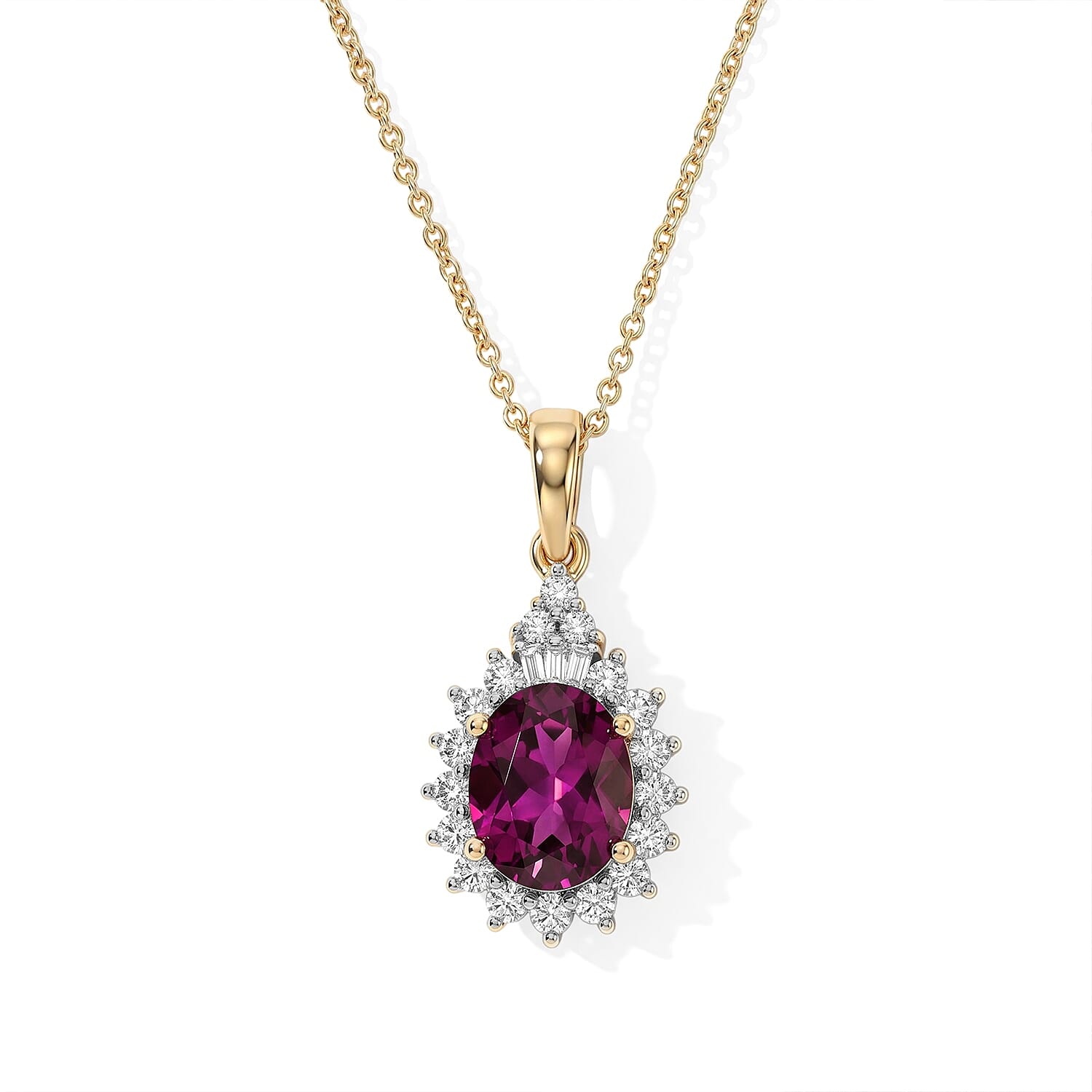 Certified and Appraised AAA Radiant Ember Garnet and Luxuriant Lab Grown Diamond G-H SI 2.65 ctw Pendant Necklace in 10K Yellow Gold (18 Inches)