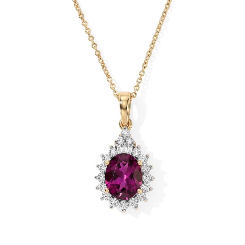 Certified and Appraised AAA Radiant Ember Garnet and Luxuriant Lab Grown Diamond G-H SI 2.65 ctw Pendant Necklace in 10K Yellow Gold (18 Inches)