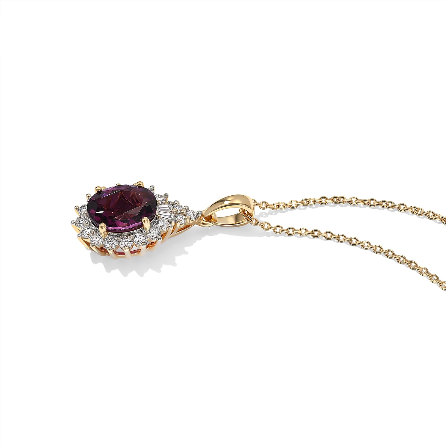 Certified and Appraised AAA Radiant Ember Garnet and Luxuriant Lab Grown Diamond G-H SI 2.65 ctw Pendant Necklace in 10K Yellow Gold (18 Inches)