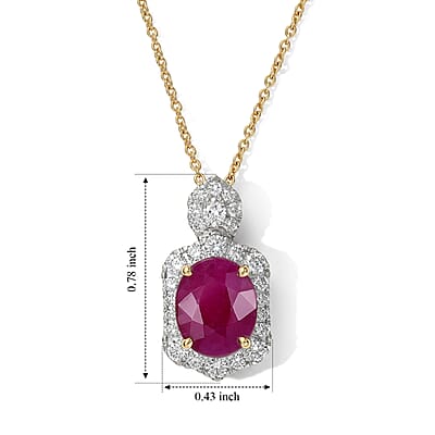 Certified and Appraised AAA Ruby and Luxuriant Lab Grown Diamond G-H SI 4.72 ctw Pendant Necklace in 10K Yellow Gold 18 Inches