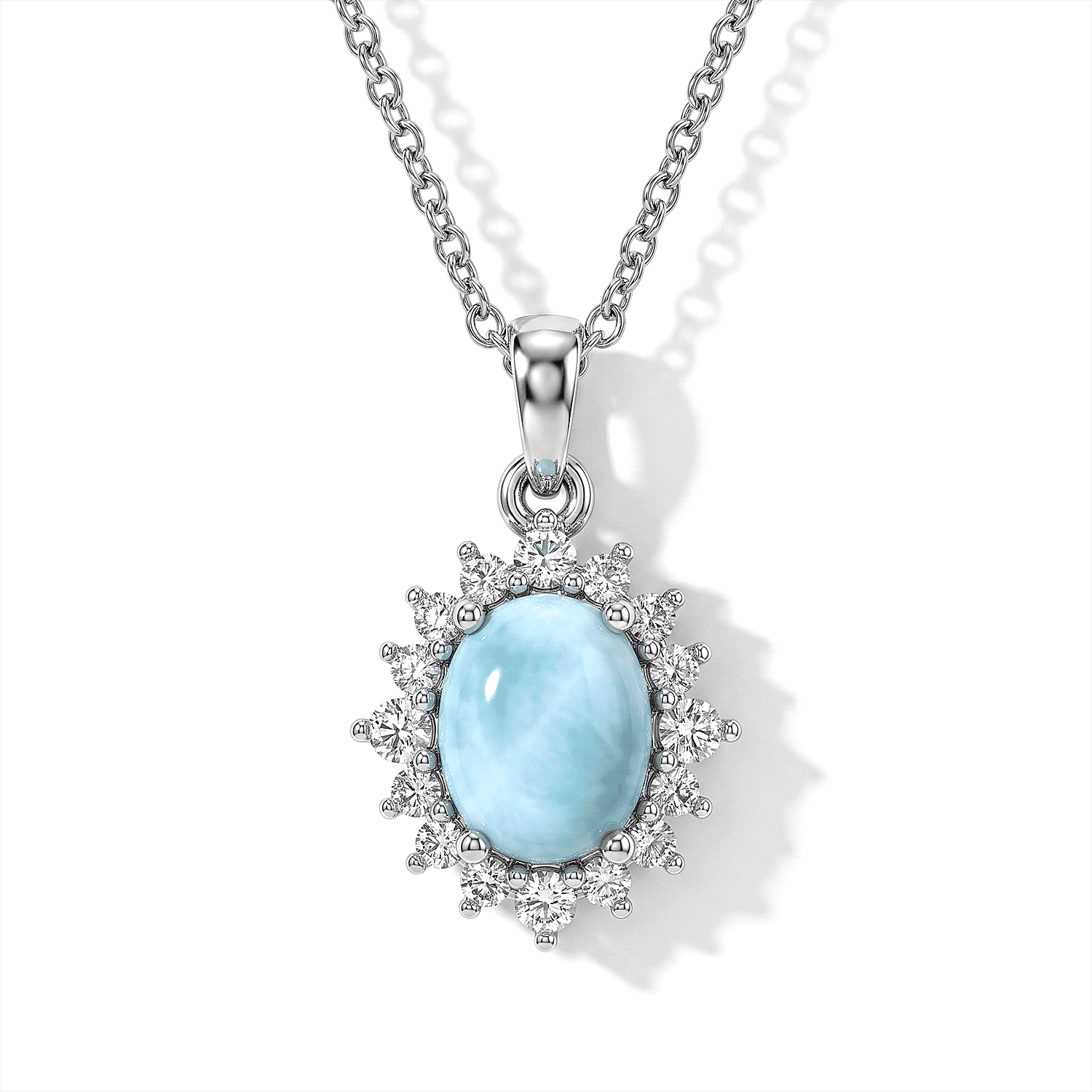 D'Joy Larimar and White Zircon 4.65 ctw Pendant in Rhodium Over Sterling Silver with Stainless Steel Necklace 20 Inches