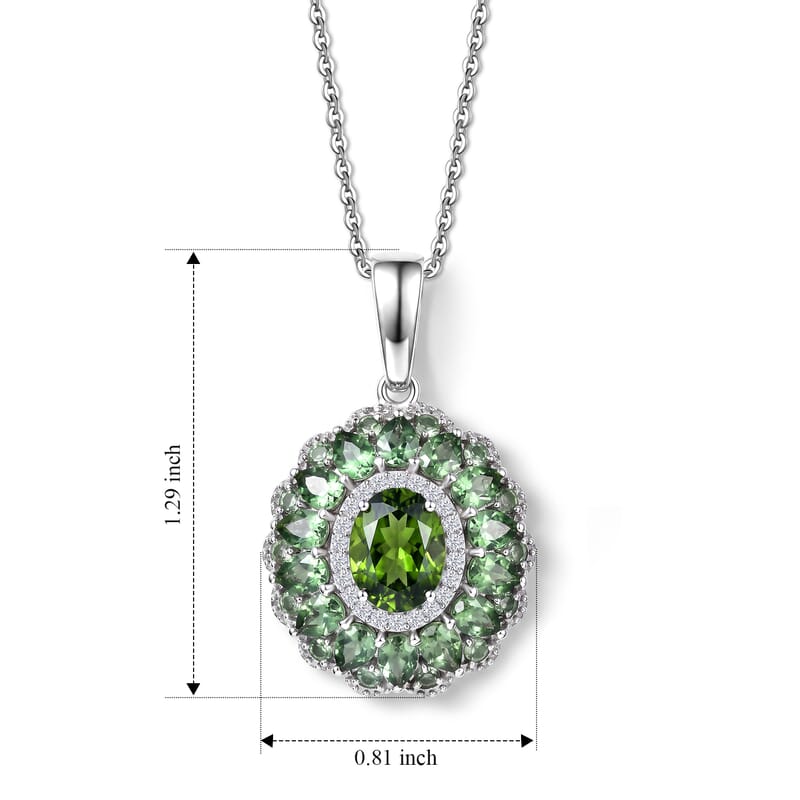 D'Joy Premium Natural Green Apatite and Moissanite 4.80 ctw Evergreen Elegance Pendant Necklace in Rhodium Over Sterling Silver 20 Inches