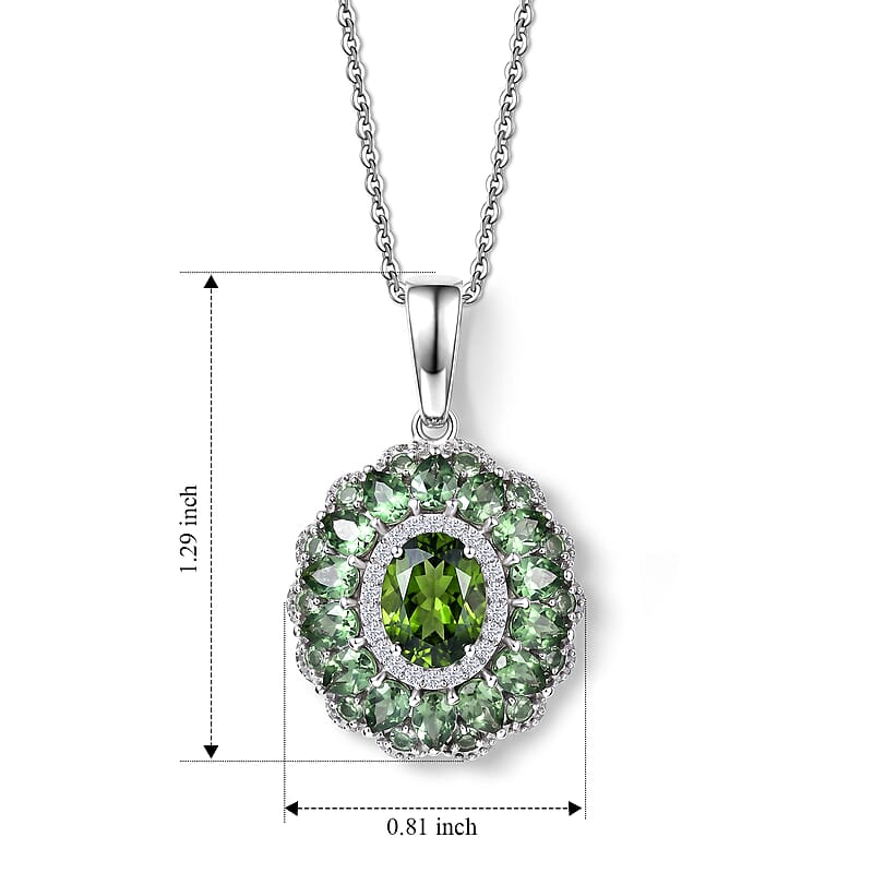 D'Joy Premium Natural Green Apatite and Moissanite 4.80 ctw Pendant Necklace in Rhodium Over Sterling Silver 20 Inches