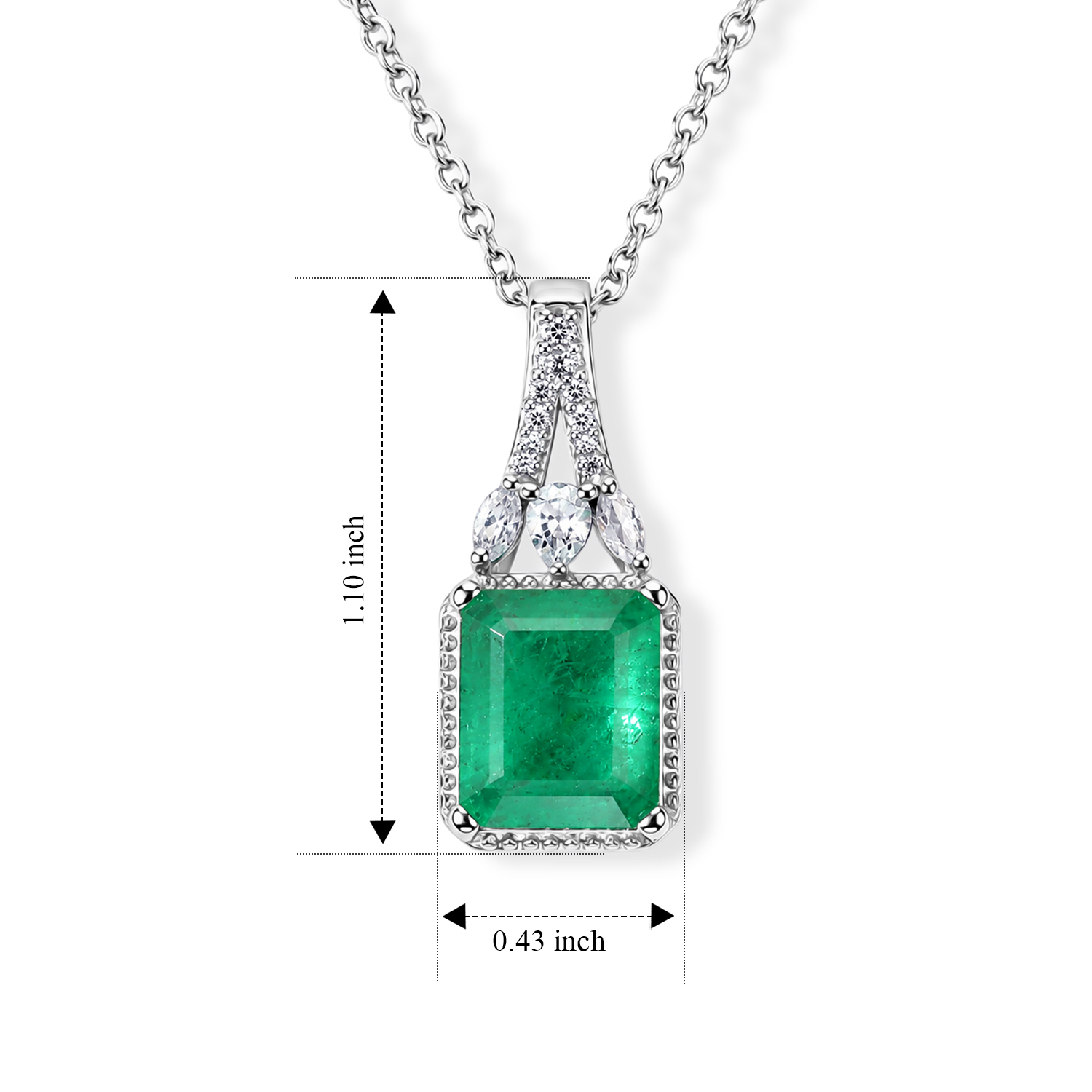 EverTrue Emeraldine Triplet Quartz and White Zircon 7.60 ctw Pendant in Platinum Bond with Stainless Steel Necklace 20 Inches