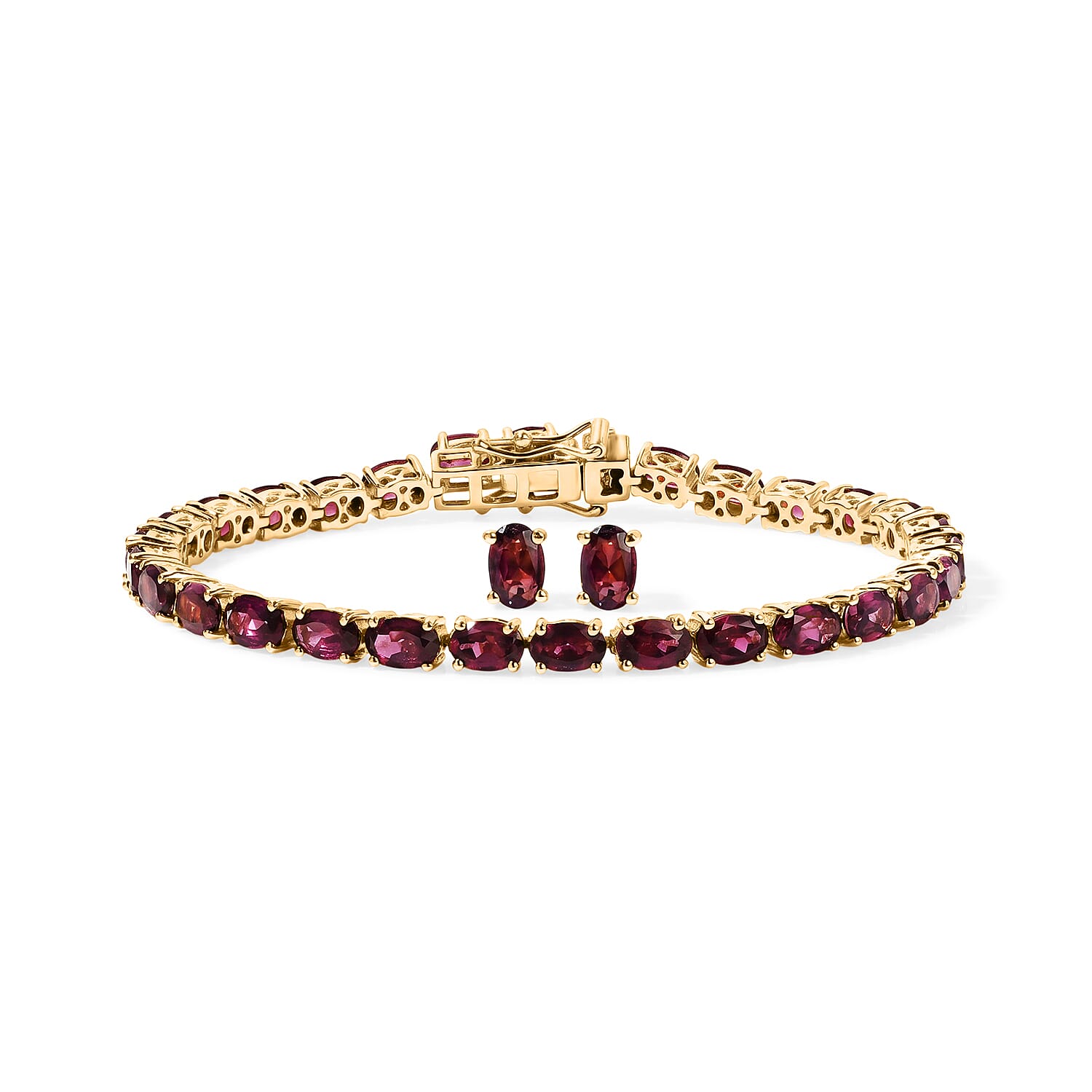 D'Joy Premium Orissa Rhodolite Garnet Vineyard Glow Earrings and Bracelet (6.50In) in 18K Vermeil YG Over Sterling Silver 16.00 ctw