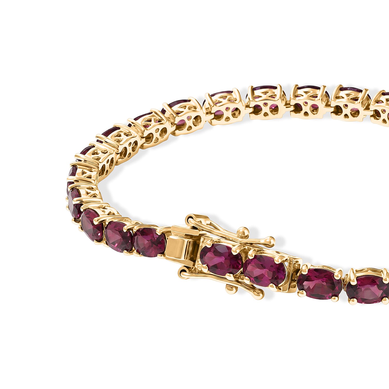 D'Joy Premium Orissa Rhodolite Garnet 16.00 ctw Vineyard Glow Earrings and Bracelet (6.50In) in 18K Vermeil Yellow Gold Over Sterling Silver