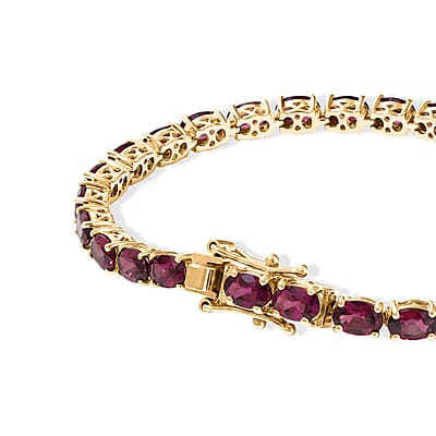 D'Joy Premium Orissa Rhodolite Garnet 16.00 ctw Vineyard Glow Earrings and Bracelet (6.50In) in 18K Vermeil Yellow Gold Over Sterling Silver