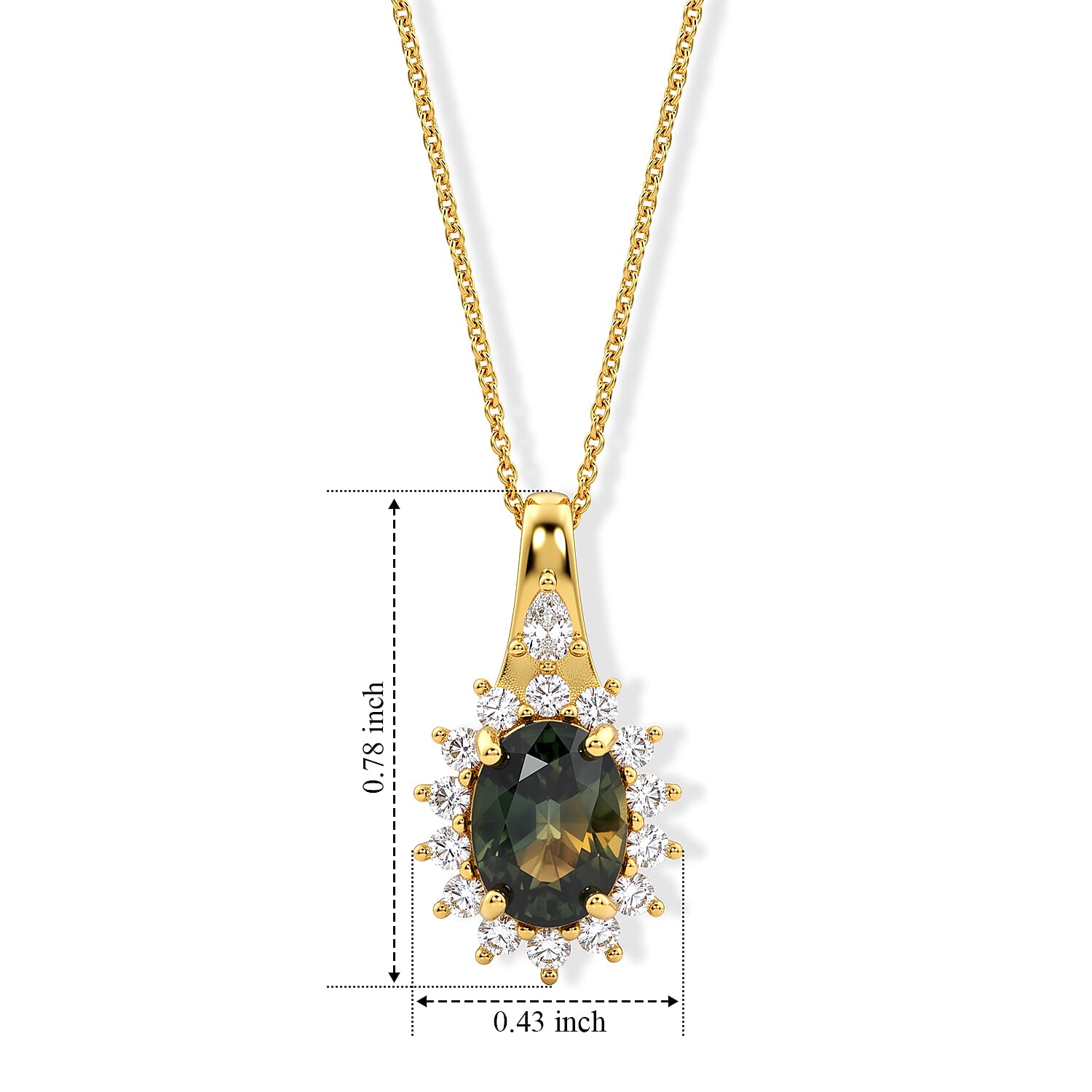 D'Joy Premium Green Sapphire and Moissanite 2.20 ctw Pendant Necklace in 18K Vermeil Yellow Gold Over Sterling Silver 20 Inches