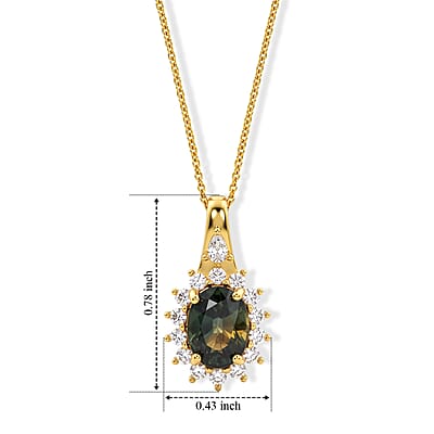 D'Joy Premium Green Sapphire and Moissanite 2.20 ctw Pendant Necklace in 18K Vermeil Yellow Gold Over Sterling Silver 20 Inches