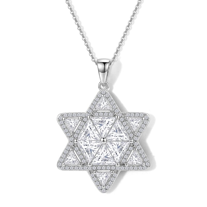 D'Joy Moissanite 6.20 ctw Star of Light Pendant Necklace (20 Inches) in Rhodium Over Sterling Silver