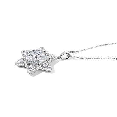 D'Joy Moissanite 6.20 ctw Star of Light Pendant Necklace (20 Inches) in Rhodium Over Sterling Silver