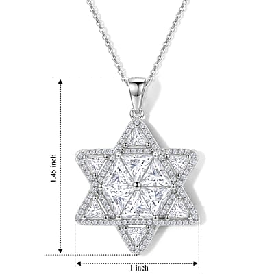 D'Joy Moissanite 6.20 ctw Star of Light Pendant Necklace (20 Inches) in Rhodium Over Sterling Silver