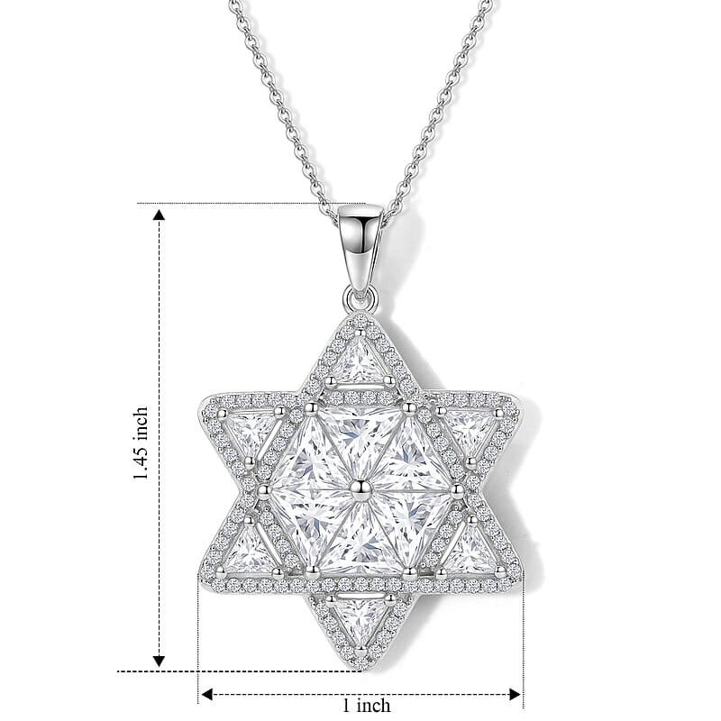 D'Joy Moissanite 6.20 ctw Star of Light Pendant Necklace (20 Inches) in Rhodium Over Sterling Silver