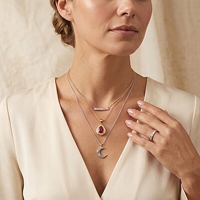 D'Joy Niassa Ruby (FF) and White Zircon 3.40 ctw Flame of Passion Pendant Necklace (20 Inches) in 18K Vermeil YG Over Sterling Silver