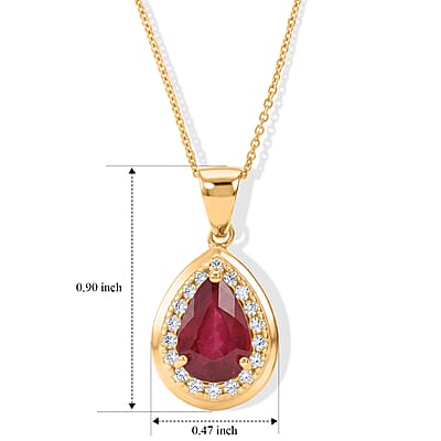 D'Joy Niassa Ruby (FF) and White Zircon 3.40 ctw Flame of Passion Pendant Necklace (20 Inches) in 18K Vermeil YG Over Sterling Silver