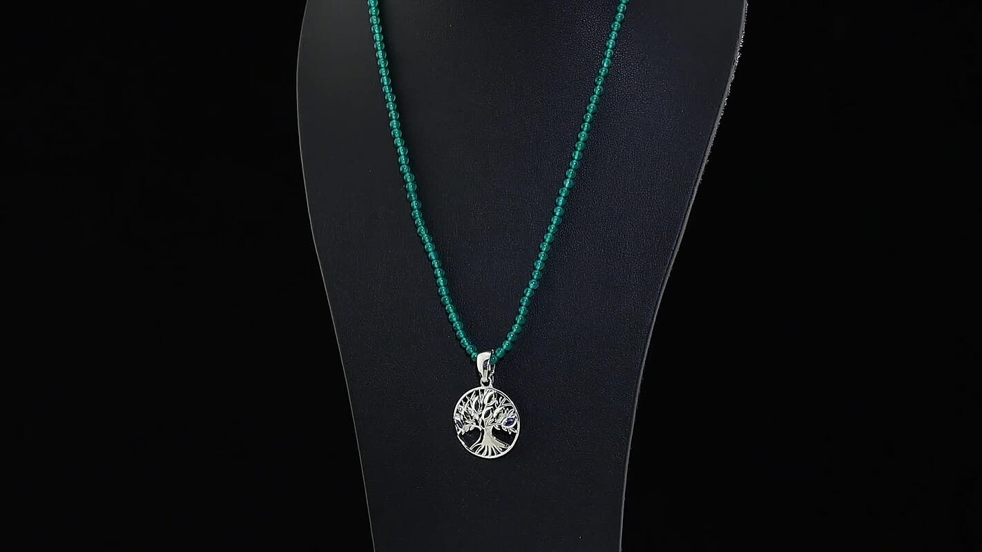 D''Joy Passport to Israel Kashmir Kyanite, Hebei Peridot Pendant with Beaded Necklace (18 Inches) in Rhodium Over Sterling Silver 70.80 ctw