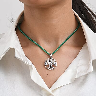 D'Joy Passport to Israel Kashmir Kyanite and Hebei Peridot Pendant with Verde Onyx Beaded Necklace in Rhodium Over Sterling Silver 18 Inches 70.80 ctw
