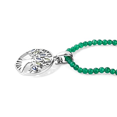 D'Joy Passport to Israel Kashmir Kyanite and Hebei Peridot Pendant with Verde Onyx Beaded Necklace in Rhodium Over Sterling Silver 18 Inches 70.80 ctw