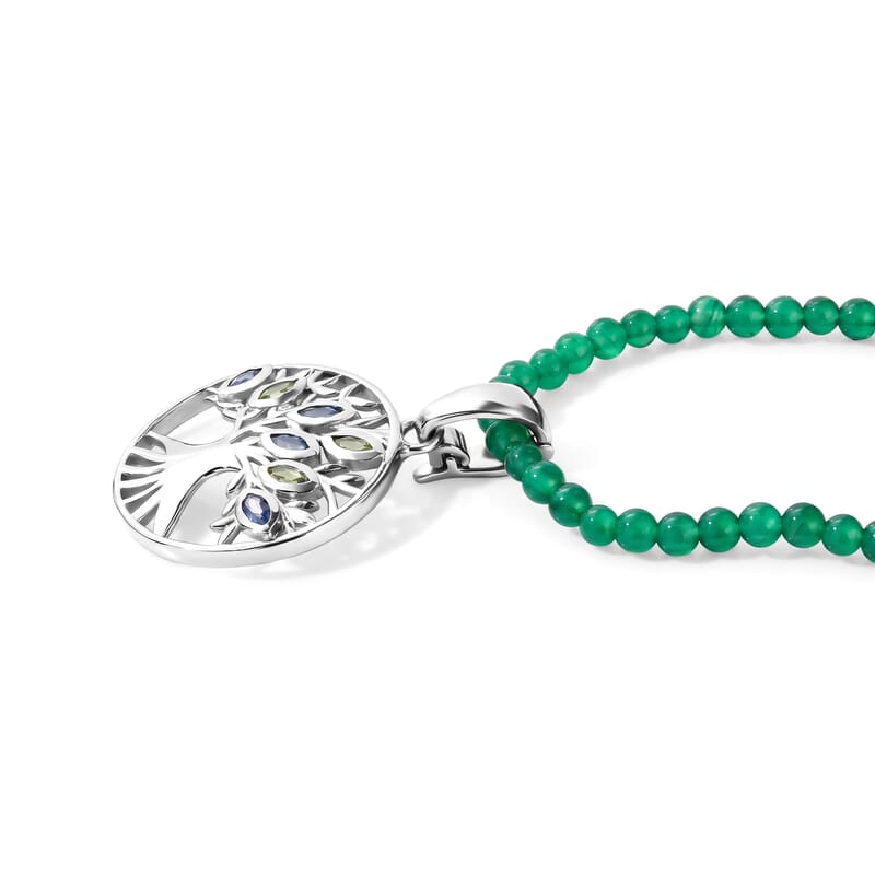 D'Joy Passport to Israel Kashmir Kyanite and Hebei Peridot Pendant with Verde Onyx Beaded Necklace in Rhodium Over Sterling Silver 18 Inches 70.80 ctw