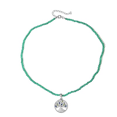 D'Joy Passport to Israel Kashmir Kyanite and Hebei Peridot Pendant with Verde Onyx Beaded Necklace in Rhodium Over Sterling Silver 18 Inches 70.80 ctw