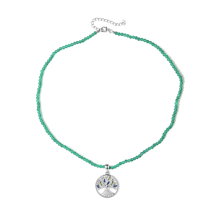 D'Joy Passport to Israel Kashmir Kyanite and Hebei Peridot Pendant with Verde Onyx Beaded Necklace in Rhodium Over Sterling Silver 18 Inches 70.80 ctw