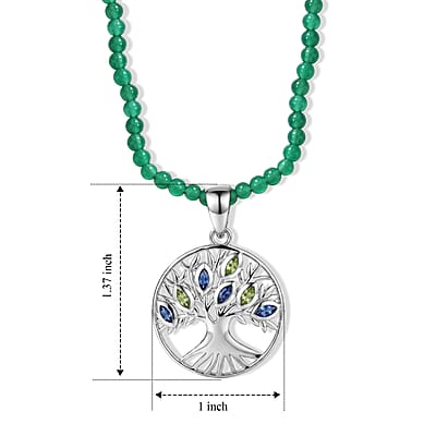 D'Joy Passport to Israel Kashmir Kyanite and Hebei Peridot Pendant with Verde Onyx Beaded Necklace in Rhodium Over Sterling Silver 18 Inches 70.80 ctw