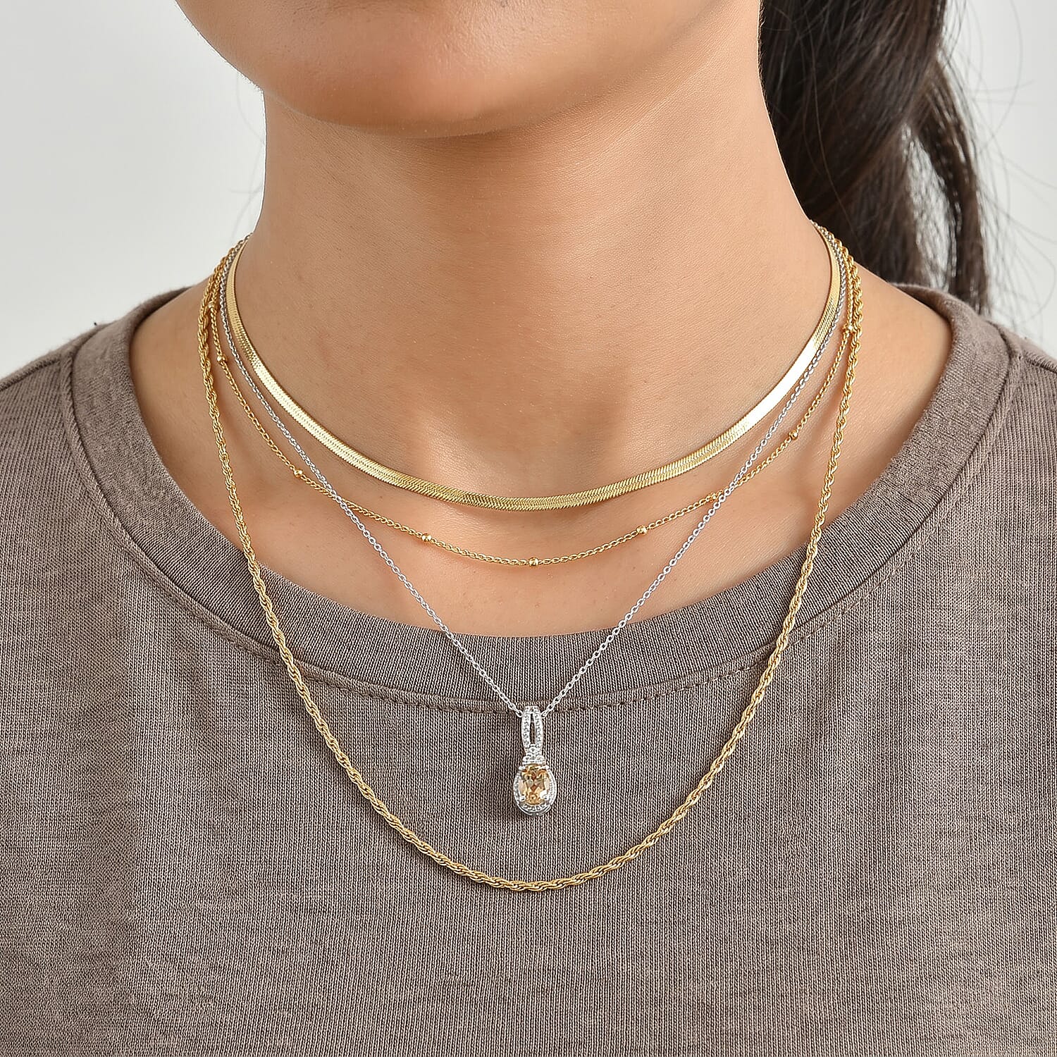 D'Joy Yellow Scapolite and White Zircon 1.15 ctw Pendant Necklace in Rhodium Over Sterling Silver 20 Inches