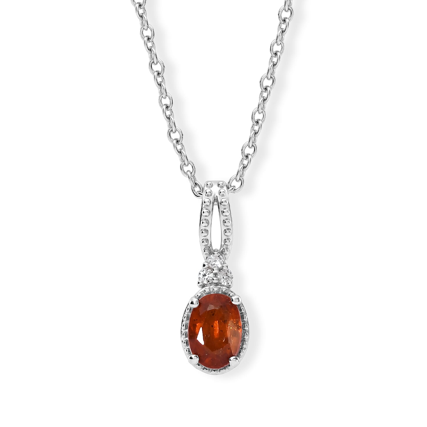 D'Joy Tangerine Kyanite and White Zircon 1.15 ctw Pendant Necklace in Rhodium Over Sterling Silver 20 Inches