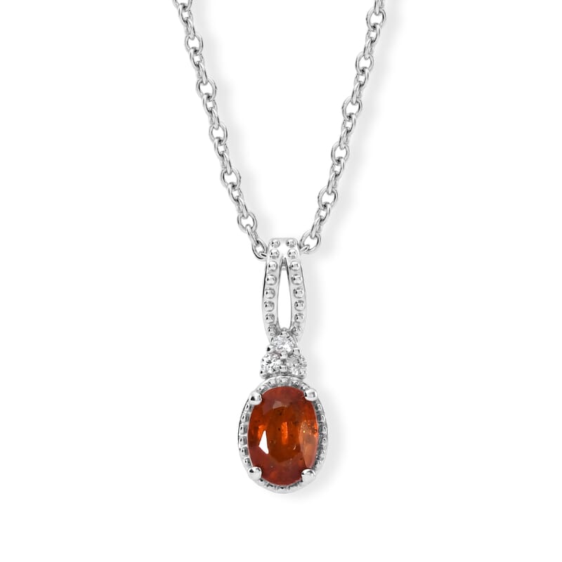 D'Joy Tangerine Kyanite and White Zircon 1.15 ctw Pendant Necklace in Rhodium Over Sterling Silver 20 Inches