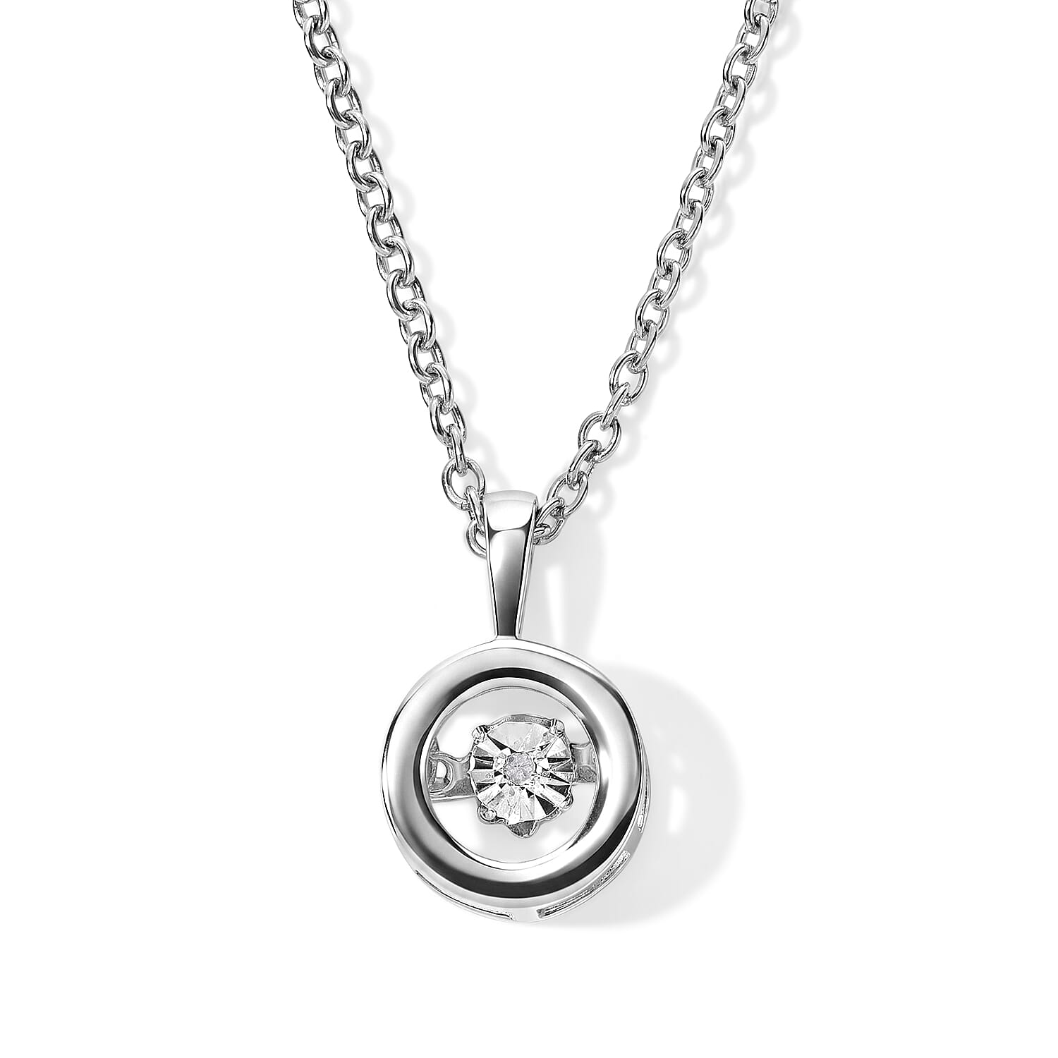 D'Joy Diamond Accent Pendant in Rhodium Over Sterling Silver with Stainless Steel Necklace 20 Inches