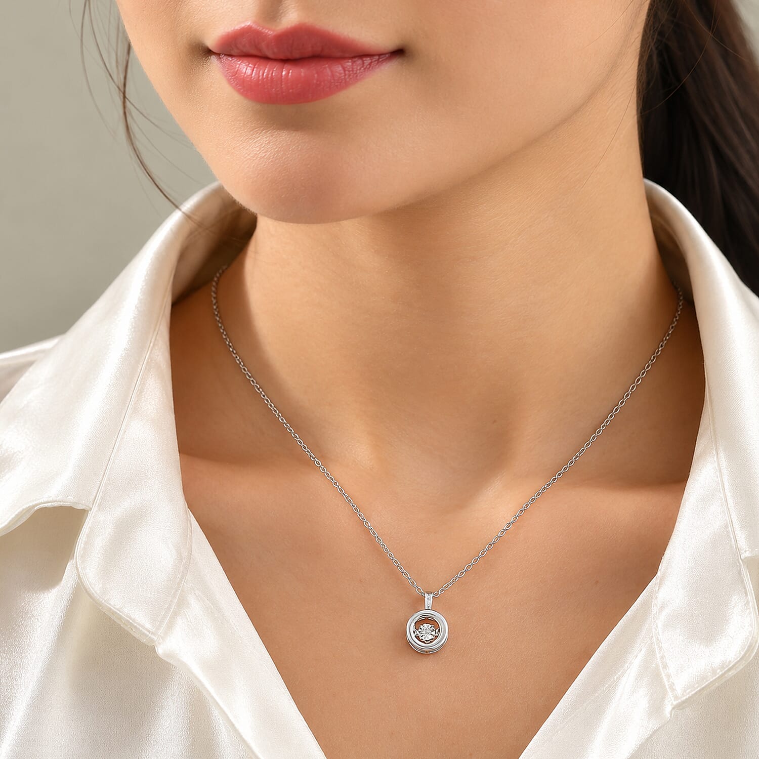 D'Joy Diamond Accent Pendant in Rhodium Over Sterling Silver with Stainless Steel Necklace 20 Inches