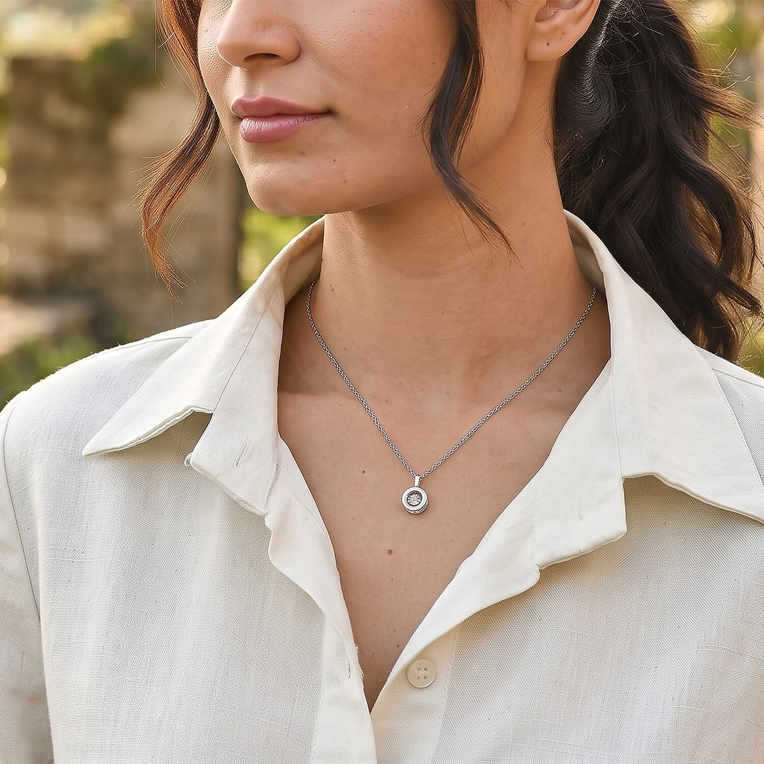 D'Joy Diamond Accent Pendant in Rhodium Over Sterling Silver with Stainless Steel Necklace 20 Inches