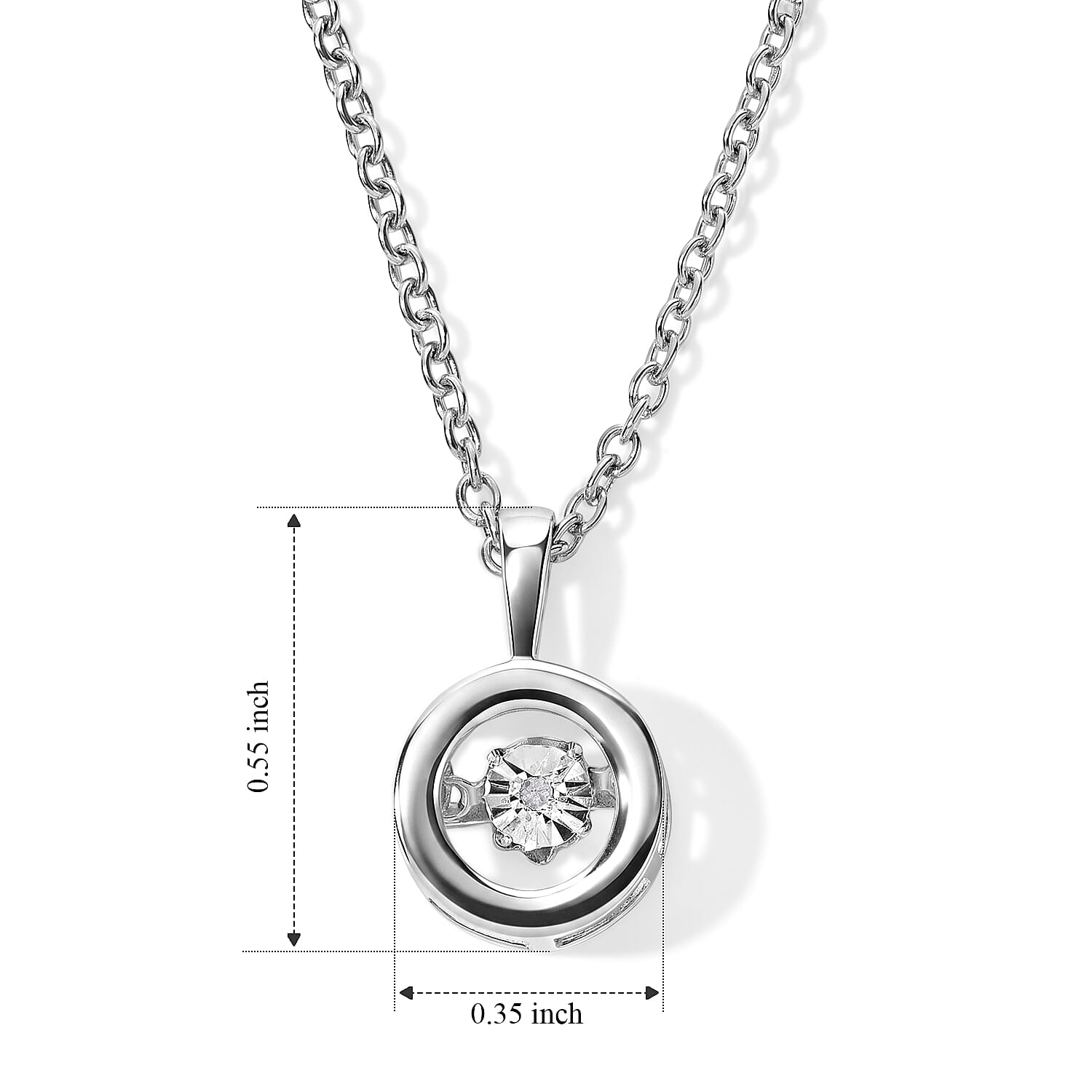 D'Joy Diamond Accent Pendant in Rhodium Over Sterling Silver with Stainless Steel Necklace 20 Inches