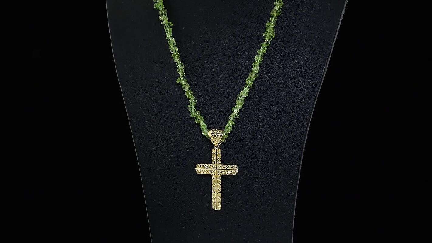 D'Joy Passport to Turkey Cross Pendant with Hebei Peridot Chips Necklace (20 Inches) in 18K Vermeil YG Over Sterling Silver 35.00 ctw 4505247